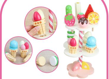 Großhandel B2B Eis Set Dessert Simulierter Eiscreme Stand aus Holz